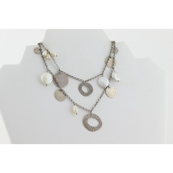 Sterling Silver Pearl & Disc Dangle Necklace Long 36" Silpada Pearl of a Girl - Picture 5 of 8